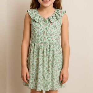Crewcuts Floral Print Dress with Ruffle Collar and Keyhole Back